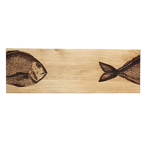 Selbrae House Servier-Brett schottisches Eichen-Holz Laser-graviert mit Fisch-Motiv ca. 45 cm L Platte aus Echt-Holz zum Anrichten von Fleisch, Wurst oder Käse von 440s