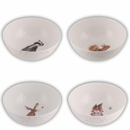 Wrendale Designs Porzellan Müsli Schalen Set tief, Motive Dachs Eichhörnchen Fuchs Hase ca. 15,5 cm D, ca. 536ml von der Künstlerin Hannah Dale für Desserts Snacks- & Knabbereien oder als Geschenk von 440s