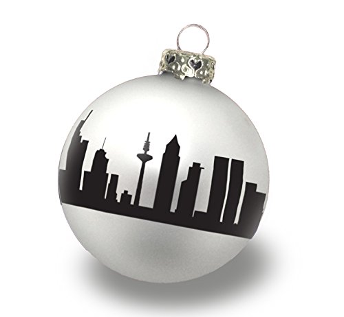 44spaces Frankfurt Design-Christbaumkugel zu Weihnachten, Glas Silber matt Skyline schwarz, Weihnachtsschmuck zum Anhängen von 44spaces