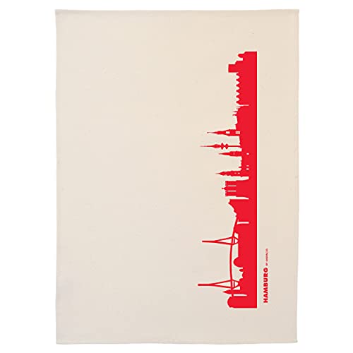 44spaces Hamburg Küchentücher rot Skyline Design, 50x70 cm Trockentuch Baumwolle (Bio), Geschirrtücher Geschenkidee für Sie Ihn, Grillsaison von 44spaces