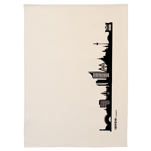44spaces Leipzig Küchentücher Stadt Design Skyline schwarz, 50x70 cm - Geschirrtuch 100% Reine Baumwolle (Bio) Handgedruckt, Geschenkidee Geburtstag Grill-Saison Mitbringsel von 44spaces