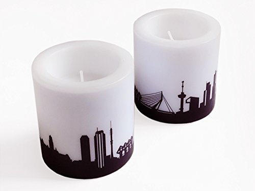 44spaces Rotterdam Skyline Runde Kerzen 2 Stück, Dekokerzen Tischkerzen Ohne Geruch, Lange Brenndauer 20h, Ø 8cm, Höhe 8cm, Tischdeko 44spaces Rotterdam Skyline Runde Kerzen 2 Stück, Dekokerzen Tischkerzen Ohne Geruch, Lange Brenndauer 20h, Ø 8cm, Höhe 8cm, Tischdeko von 44spaces