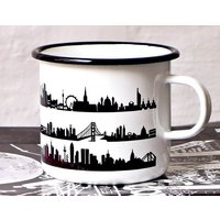 Emaille/Metall Tasse, Camping Becher, Reise-Geschenk, Geschenk Für Ihn, Retro Emaille-Kaffee-Tasse-Geschirr, Outdoor Globetrotter von 44spaces