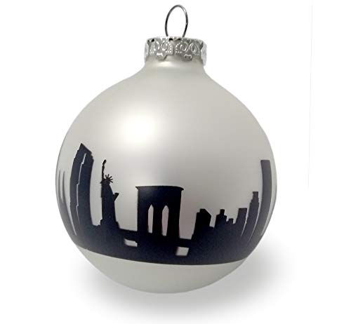 New York Design-Christbaumkugel zu Weihnachten, Glas Silber matt Skyline schwarz, Weihnachtsschmuck zum Anhängen von 44spaces