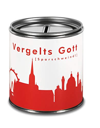 44spaces Spardose Wien Vergelts Gott rot - Geld Scheine Schenken Verschenken - Witzige Geschenkdose Geldverpackung Geldgeschenke Abitur Geschenke Hochzeit Hochzeitsgeschenk von 44spaces