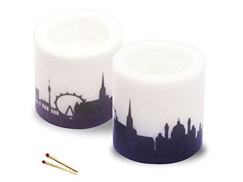 Wien Skyline Kerzen Rund 2 Stück, Dekokerzen Tischkerzen Ohne Geruch, Lange Brenndauer 20h, Tischdeko von 44spaces