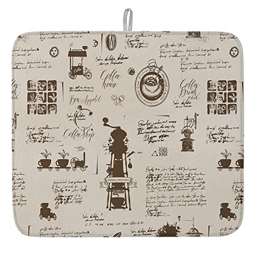 456 Geschirrunterlage Kaffee Thema Vintage Kaffee Dekor Retro Braun Beige Pflegeleicht Küche Geschirr Abtropfmatte Schnelltrocknend Hitzebeständige Matte Für Spüle Glas Küche 41X46Cm von 456