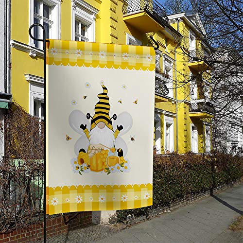 Gartenflagge Bienen-Bienen-Zwerg Mit Honig-Gänseblümchen-Blumen-Gelb-Plaid Hanging Flag Mit Metall-Ösen Fahnen Gedruckt Außenbanner Für Außenbereich Hof Haus,30X45Cm von 456