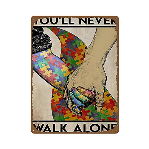 Metallschilder Autism Dad You'Ll Never Walk Alone Poster Geschenkideen Für Autismus-Bewusstseinsliebhaber Metallschild Generisch Warnschilder Für Garage, Office, 20X30cm von 456