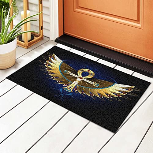 494 Fussmatte 40X60cm Ägyptisches Göttersymbol Gold Ankh Mats rutschfeste Doormat Einzigartige Fußabstreifer Für Einzugsgeschenke, Deko, Badezimmer von 494