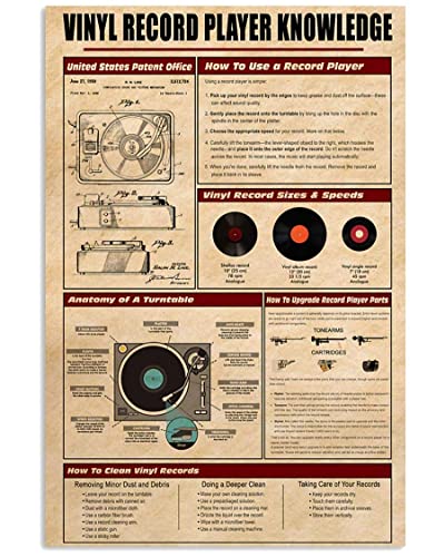 Blechschild Vinyl-Plattenspieler-Wissensplaketten Plattenspieler-Infografik Warnschilder Lustiges Plakette Poster Nostalgie Retro Schilder Für Garage, Home, Office 20x30cm von 494