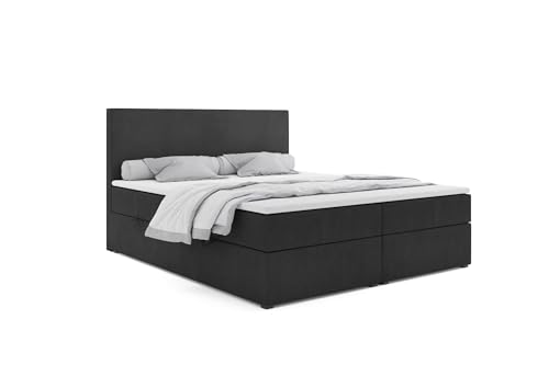 4ALL HOME Boxspringbett 140/160/180/200x200 cm mit Bettkasten - Pocket-Matratze H3 & Topper - Polsterbett mit Stauraum – Modernes Komfortbett Jule (Matt Velvet 99 Schwarz, 160x200cm) von 4ALL HOME