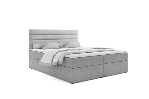 4ALL HOME Boxspringbett 140/160/180/200x200 cm mit Bettkasten und Topper - H3 Matratze - Polsterbett mit Stauraum - modernes Design - Doppelbett June (Matt Velvet 83 Hellgrau, 180x200cm) von 4ALL HOME