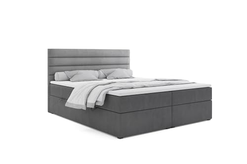 4ALL HOME Boxspringbett 140/160/180/200x200 cm mit Bettkasten und Topper - H3 Matratze - Polsterbett mit Stauraum - modernes Design - Doppelbett June (Matt Velvet 85 Grau, 200x200cm) von 4ALL HOME