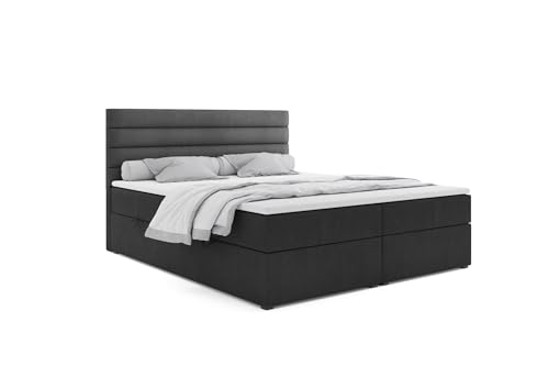 4ALL HOME Boxspringbett 140/160/180/200x200 cm mit Bettkasten und Topper - H3 Matratze - Polsterbett mit Stauraum - modernes Design - Doppelbett June (Matt Velvet 99 Schwarz, 160x200cm) von 4ALL HOME