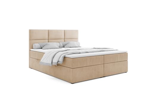 4ALL HOME Boxspringbett 140/160/180/200x200 cm mit Bettkasten & Topper - Pocket-Matratze H3 - Stauraum - Polsterbett - Doppelbett - Bett mit Bettkasten Kenny (Matt Velvet 08 Beige, 140x200cm) von 4ALL HOME