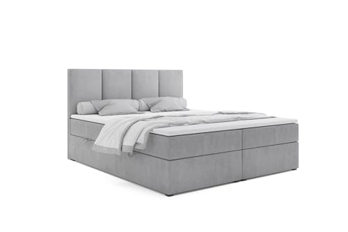 4ALL HOME Boxspringbett mit Bettkasten 140/160/180/200x200 cm – H3 Pocket-Matratze 15 cm + 3 cm Topper – modernes Polsterbett Paul - Doppelbett mit Stauraum (Matt Velvet 83 Hellgrau, 140x200cm) von 4ALL HOME