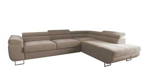 4ALL HOME Ecksofa Luna mit Schlaffunktion und Bettkasten – 275x202 cm – verstellbare Kopfstützen – Liegefläche 193x125 cm – Couch – Schlafsofa – L-Sofa mit Stauraum (Monolith 04 Beige, Seite: Rechts) von 4ALL HOME
