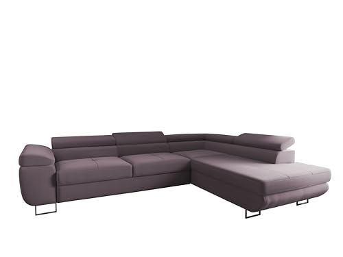 4ALL HOME Ecksofa Luna mit Schlaffunktion und Bettkasten – 275x202 cm – verstellbare Kopfstützen – Liegefläche 193x125 cm – Couch – Schlafsofa – L-Sofa mit Stauraum (Poso 130 Lavender, Seite: Rechts) von 4ALL HOME
