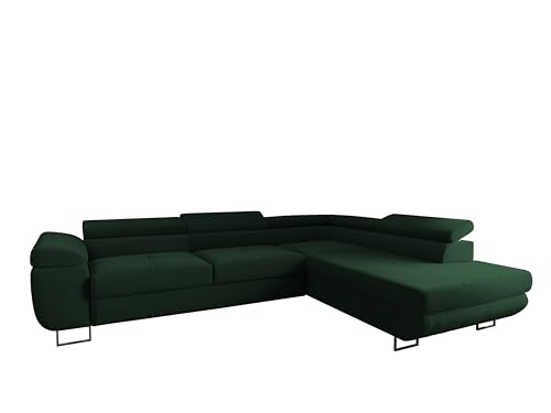 4ALL HOME Ecksofa Luna mit Schlaffunktion und Bettkasten – 275x202 cm – verstellbare Kopfstützen – Liegefläche 193x125 cm – Couch – Schlafsofa – L-Sofa mit Stauraum (Poso 14 Grün, Seite: Rechts) von 4ALL HOME