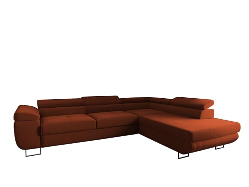 4ALL HOME Ecksofa Luna mit Schlaffunktion und Bettkasten – 275x202 cm – verstellbare Kopfstützen – Liegefläche 193x125 cm – Couch – Schlafsofa – L-Sofa mit Stauraum (Poso 40 Kupfer, Seite: Rechts) von 4ALL HOME