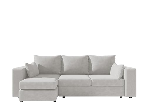 4ALL HOME Ecksofa mit Schlaffunktion Paco 246x145 cm - Couch - Sofa mit Bettkasten - Eckcouch - L-Form - Schlaffsofa - Schlafsofa mit Bettkasten - Universal (Velo 621 Weißer Papirus) von 4ALL HOME