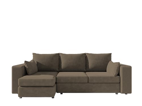 4ALL HOME Ecksofa mit Schlaffunktion Paco 246x145 cm - Couch - Sofa mit Bettkasten - Eckcouch - L-Form - Schlaffsofa - Schlafsofa mit Bettkasten - Universal (Velo 625 Grau-Braun) von 4ALL HOME