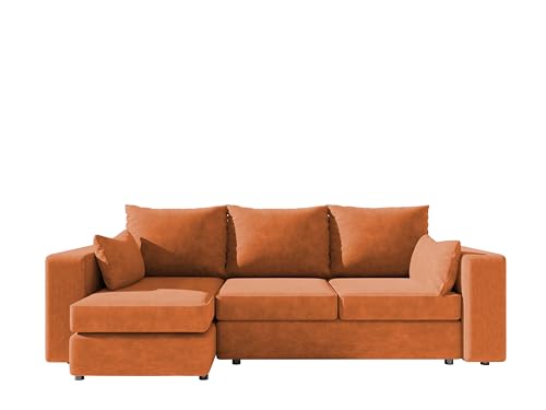 4ALL HOME Ecksofa mit Schlaffunktion Paco 246x145 cm - Couch - Sofa mit Bettkasten - Eckcouch - L-Form - Schlaffsofa - Schlafsofa mit Bettkasten - Universal (Velo 627 Kupfer) von 4ALL HOME