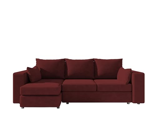 4ALL HOME Ecksofa mit Schlaffunktion Paco 246x145 cm - Couch - Sofa mit Bettkasten - Eckcouch - L-Form - Schlaffsofa - Schlafsofa mit Bettkasten - Universal (Velo 628 Rotwein) von 4ALL HOME