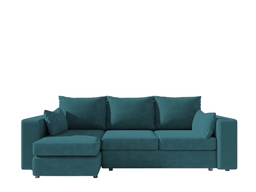 4ALL HOME Ecksofa mit Schlaffunktion Paco 246x145 cm - Couch - Sofa mit Bettkasten - Eckcouch - L-Form - Schlaffsofa - Schlafsofa mit Bettkasten - Universal (Velo 631 Ocean) von 4ALL HOME