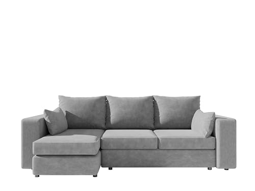 4ALL HOME Ecksofa mit Schlaffunktion Paco 246x145 cm - Couch - Sofa mit Bettkasten - Eckcouch - L-Form - Schlaffsofa - Schlafsofa mit Bettkasten - Universal (Velo 633 Hellgrau) von 4ALL HOME