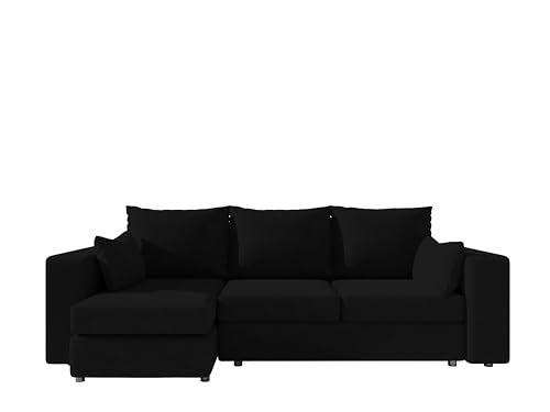 4ALL HOME Ecksofa mit Schlaffunktion Paco 246x145 cm - Couch - Sofa mit Bettkasten - Eckcouch - L-Form - Schlaffsofa - Schlafsofa mit Bettkasten - Universal (Velo 637 Schwarz) von 4ALL HOME