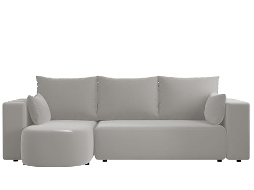 4ALL HOME Ecksofa mit Schlaffunktion Tivo 246x145 cm - Couch - Sofa mit Bettkasten - Eckcouch - L-Form - Schlaffsofa - Schlafsofa mit Bettkasten - Universal (Velo 621 Weißer Papirus) von 4ALL HOME