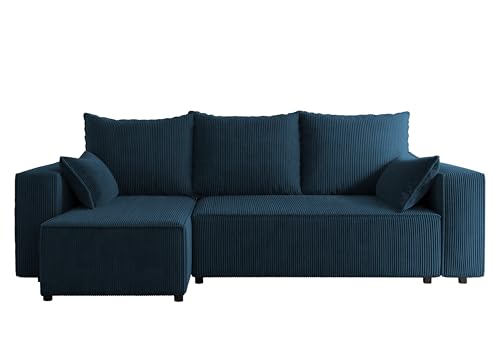 4ALL HOME Ecksofa mit Schlaffunktion Tobi 246x145 cm - Couch - Sofa mit Bettkasten - Eckcouch - L-Form - Schlaffsofa - Schlafsofa mit Bettkasten - Universal (Cord Poso 05 Cobalt) von 4ALL HOME