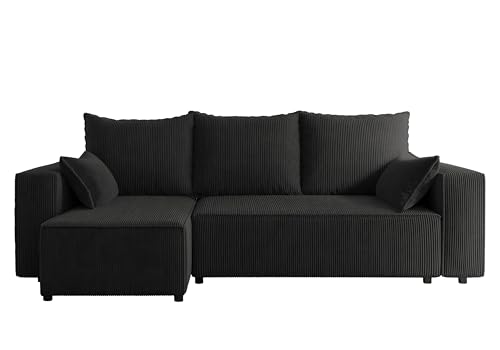 4ALL HOME Ecksofa mit Schlaffunktion Tobi 246x145 cm - Couch - Sofa mit Bettkasten - Eckcouch - L-Form - Schlaffsofa - Schlafsofa mit Bettkasten - Universal (Cord Poso 34 Graphit) von 4ALL HOME