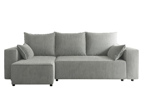 4ALL HOME Ecksofa mit Schlaffunktion Tobi 246x145 cm - Couch - Sofa mit Bettkasten - Eckcouch - L-Form - Schlaffsofa - Schlafsofa mit Bettkasten - Universal (Cord Poso 55 Grau) von 4ALL HOME