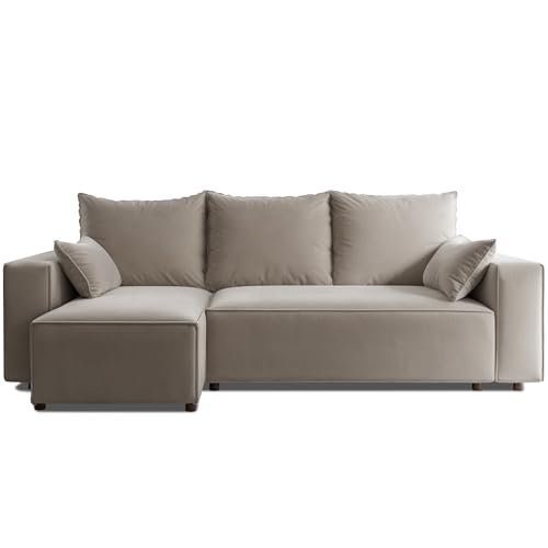 4ALL HOME Ecksofa mit Schlaffunktion Tobi 246x145 cm - Couch - Sofa mit Bettkasten - Eckcouch - L-Form - Schlaffsofa - Schlafsofa mit Bettkasten - Universal (Velo 623 Cappuccino) von 4ALL HOME