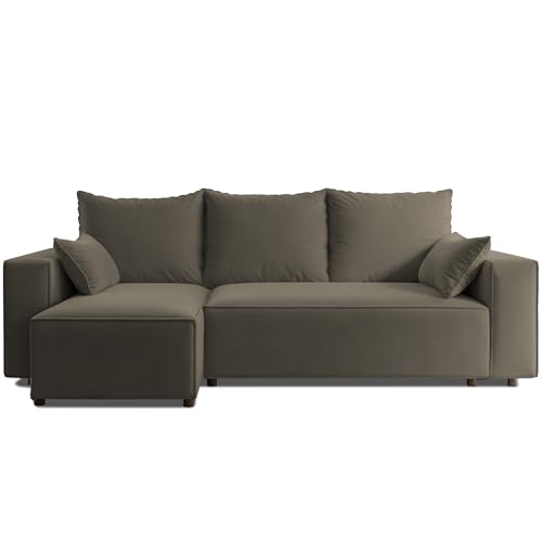 4ALL HOME Ecksofa mit Schlaffunktion Tobi 246x145 cm - Couch - Sofa mit Bettkasten - Eckcouch - L-Form - Schlaffsofa - Schlafsofa mit Bettkasten - Universal (Velo 625 Grau-Braun) von 4ALL HOME