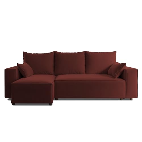 4ALL HOME Ecksofa mit Schlaffunktion Tobi 246x145 cm - Couch - Sofa mit Bettkasten - Eckcouch - L-Form - Schlaffsofa - Schlafsofa mit Bettkasten - Universal (Velo 628 Rotwein) von 4ALL HOME