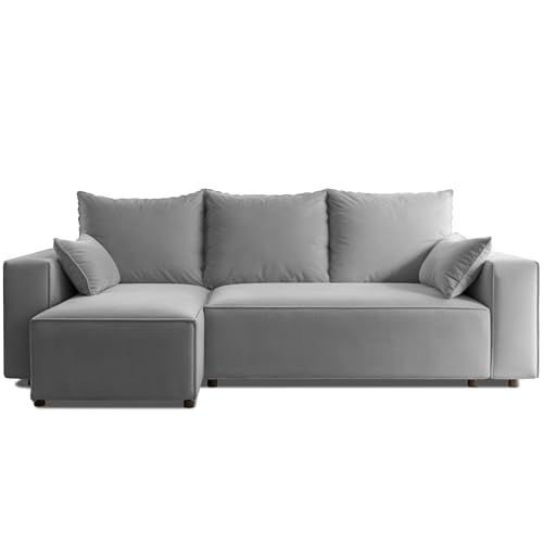4ALL HOME Ecksofa mit Schlaffunktion Tobi 246x145 cm - Couch - Sofa mit Bettkasten - Eckcouch - L-Form - Schlaffsofa - Schlafsofa mit Bettkasten - Universal (Velo 633 Hellgrau) von 4ALL HOME