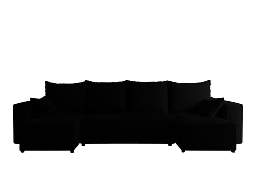4ALL HOME Ecksofa mit Schlaffunktion Tobi U 316x145 cm - Couch - Sofa mit Bettkasten - Eckcouch - L-Form - Schlafsofa - Schlafsofa mit Bettkasten (Poso 135 Schwarz) von 4ALL HOME