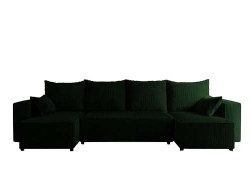 4ALL HOME Ecksofa mit Schlaffunktion Tobi U 316x145 cm - Couch - Sofa mit Bettkasten - Eckcouch - L-Form - Schlafsofa - Schlafsofa mit Bettkasten (Poso 14 Flaschengrün) von 4ALL HOME