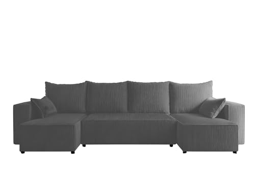 4ALL HOME Ecksofa mit Schlaffunktion Tobi U 316x145 cm - Couch - Sofa mit Bettkasten - Eckcouch - L-Form - Schlafsofa - Schlafsofa mit Bettkasten (Poso 55 Grau) von 4ALL HOME