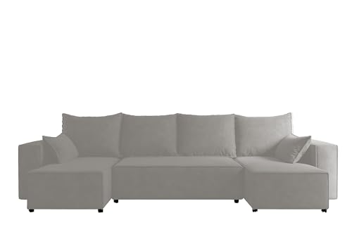 4ALL HOME Ecksofa mit Schlaffunktion Tobi U 316x145 cm - Couch - Sofa mit Bettkasten - Eckcouch - L-Form - Schlafsofa - Schlafsofa mit Bettkasten (Velo 621 Weißer Papirus) von 4ALL HOME