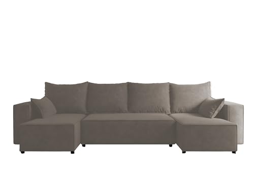 4ALL HOME Ecksofa mit Schlaffunktion Tobi U 316x145 cm - Couch - Sofa mit Bettkasten - Eckcouch - L-Form - Schlafsofa - Schlafsofa mit Bettkasten (Velo 623 Cappuccino) von 4ALL HOME