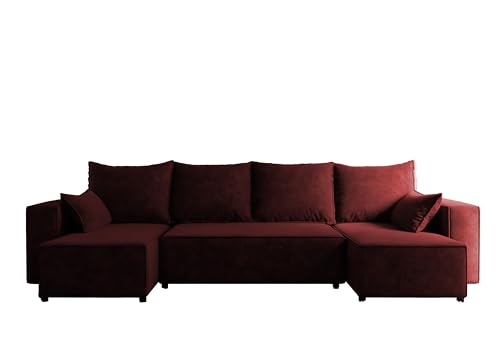4ALL HOME Ecksofa mit Schlaffunktion Tobi U 316x145 cm - Couch - Sofa mit Bettkasten - Eckcouch - L-Form - Schlafsofa - Schlafsofa mit Bettkasten (Velo 628 Rotwein) von 4ALL HOME