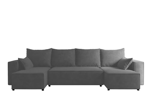 4ALL HOME Ecksofa mit Schlaffunktion Tobi U 316x145 cm - Couch - Sofa mit Bettkasten - Eckcouch - L-Form - Schlafsofa - Schlafsofa mit Bettkasten (Velo 633 Hellgrau) von 4ALL HOME