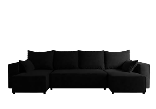 4ALL HOME Ecksofa mit Schlaffunktion Tobi U 316x145 cm - Couch - Sofa mit Bettkasten - Eckcouch - L-Form - Schlafsofa - Schlafsofa mit Bettkasten (Velo 637 Schwarz) von 4ALL HOME
