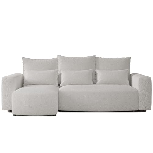 4ALL HOME Ecksofa mit Schlaffunktion Travis 248x148 cm, Couch, Boucle, Sofa mit Bettkasten, Eckcouch, L-Form, Schlaffsofa, Universal (Boucle Centaur 1 Beige) von 4ALL HOME