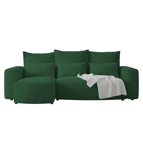 4ALL HOME Ecksofa mit Schlaffunktion Travis 248x148 cm, Couch, Sofa mit Bettkasten, Eckcouch, L-Form, Schlaffsofa, Universal (Cord Onega 01 Grün) von 4ALL HOME